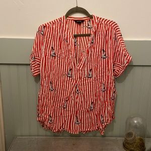 Red and White Striped Bird Shirt, Burton of London, XL
